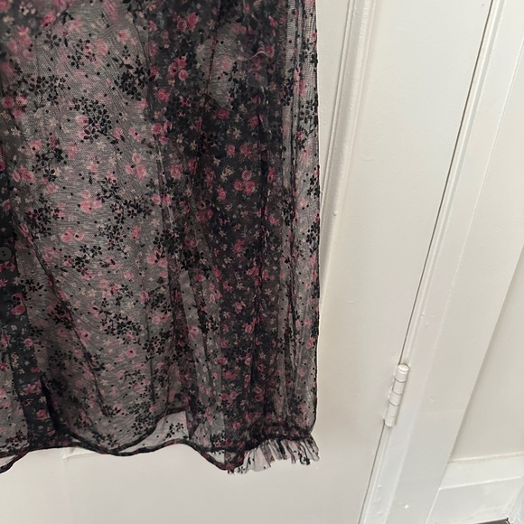 Zara Sheer Floral Black Blouse with Ruffles Size Medium Womens - Picture 6 of 16